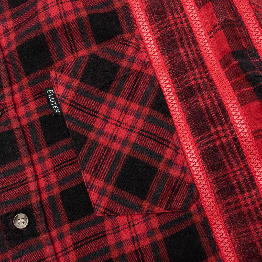 Flannel Shirt 7 Cuts Zipped Wide Shirt Over Dye Red
