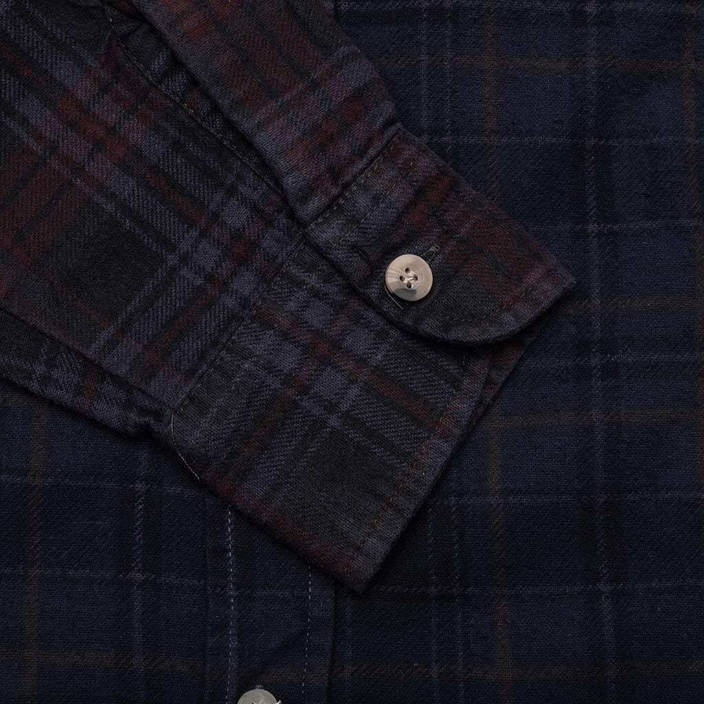 Flannel Shirt 7 Cuts Zipped Wide Shirt Over Dye Purple