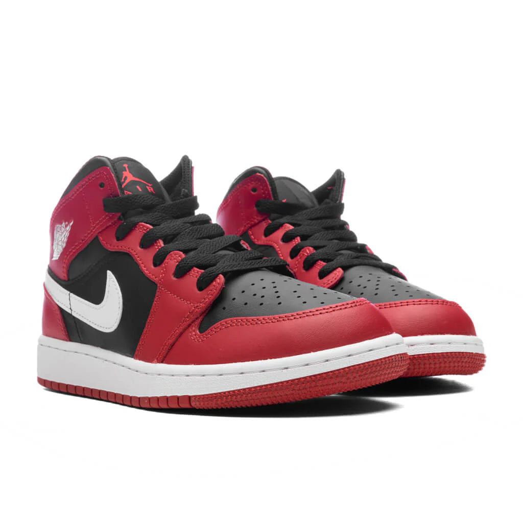 Air Jordan 1 Mid GS Black White Gym Red