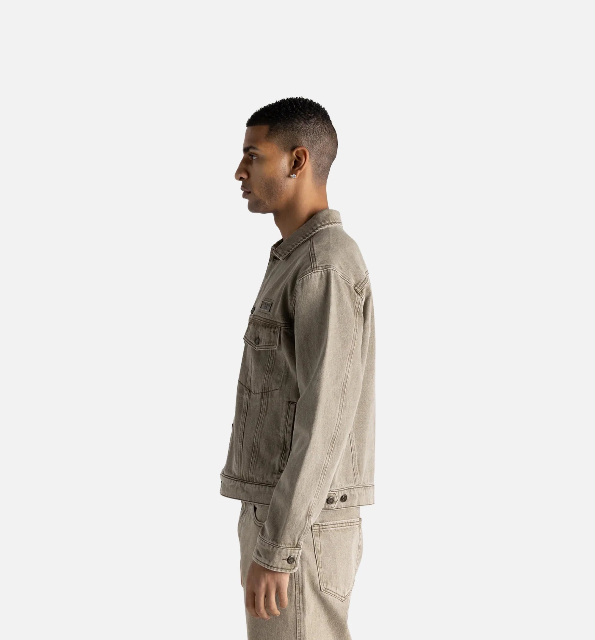 Washed Twill Trucker Mens Jacket Taupe