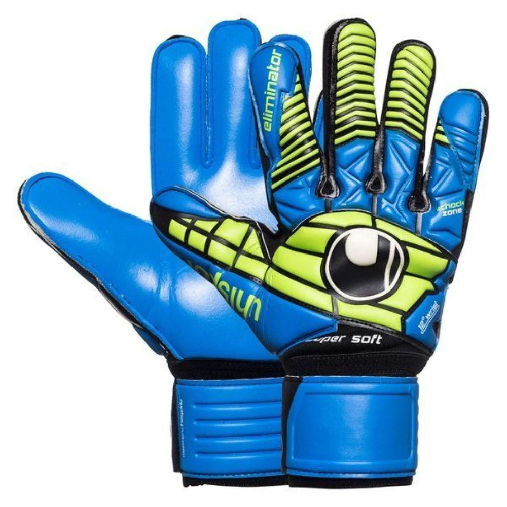 Uhlsport Eliminator Supersoft Goalkeeper Gloves Black Blue Power Green