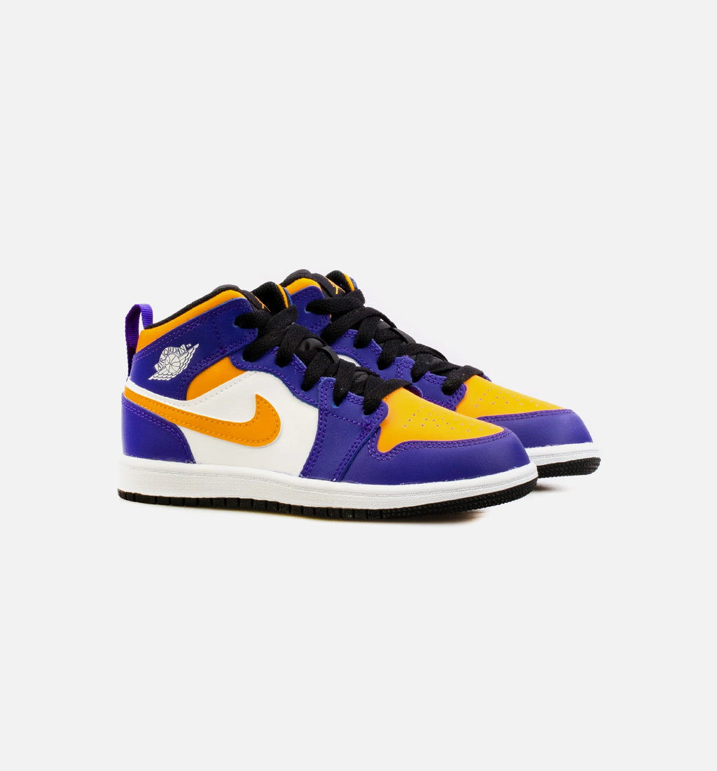 Air Jordan 1 Mid Preschool Lifestyle Shoe Purple Yellow
