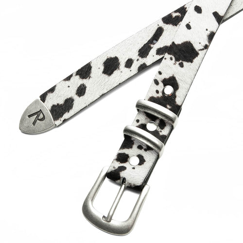 Cow Hide Rodeo Belt Flat White Jet Black