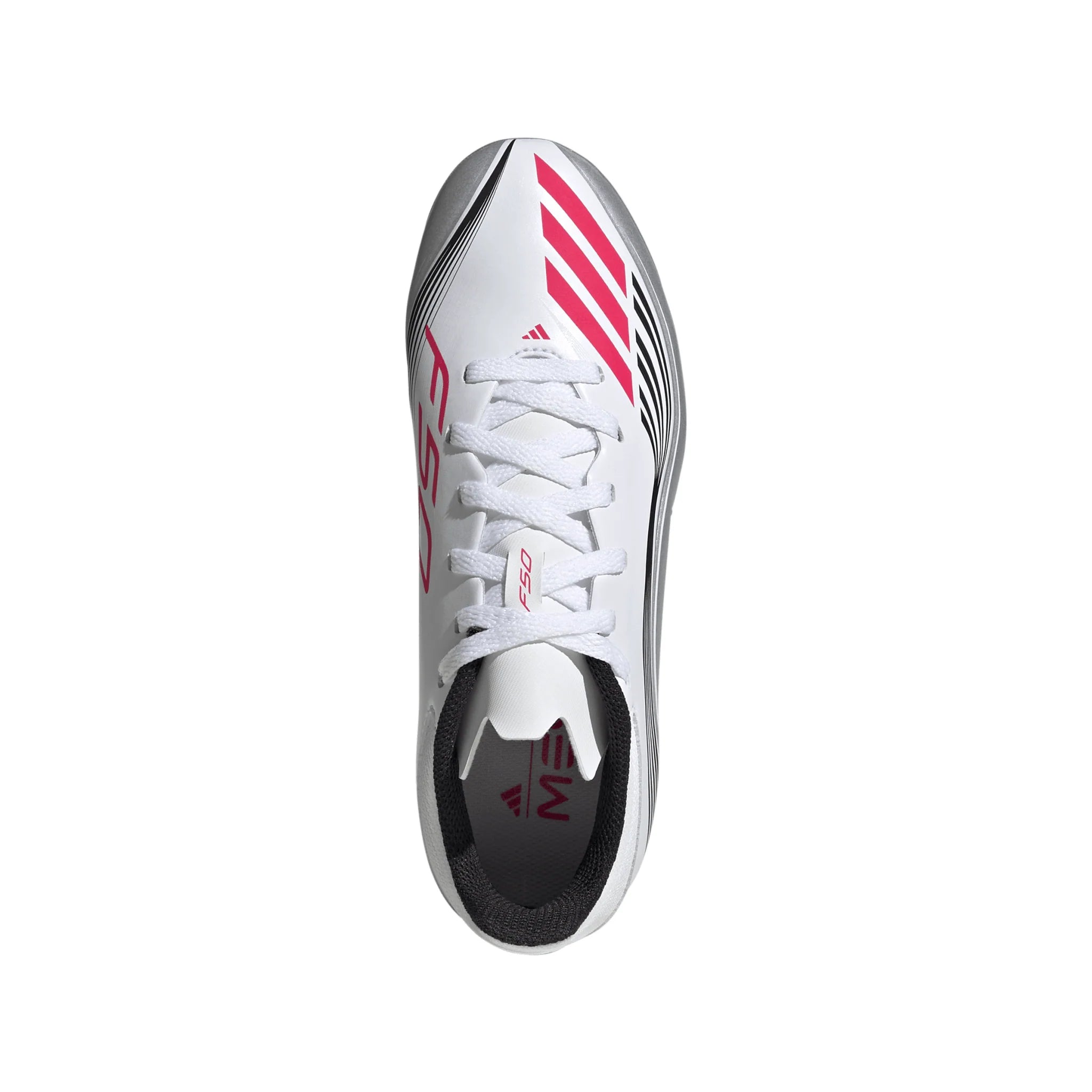 adidas F50 Messi League Firm Multi Ground Youth Soccer Cleats White Red Silver