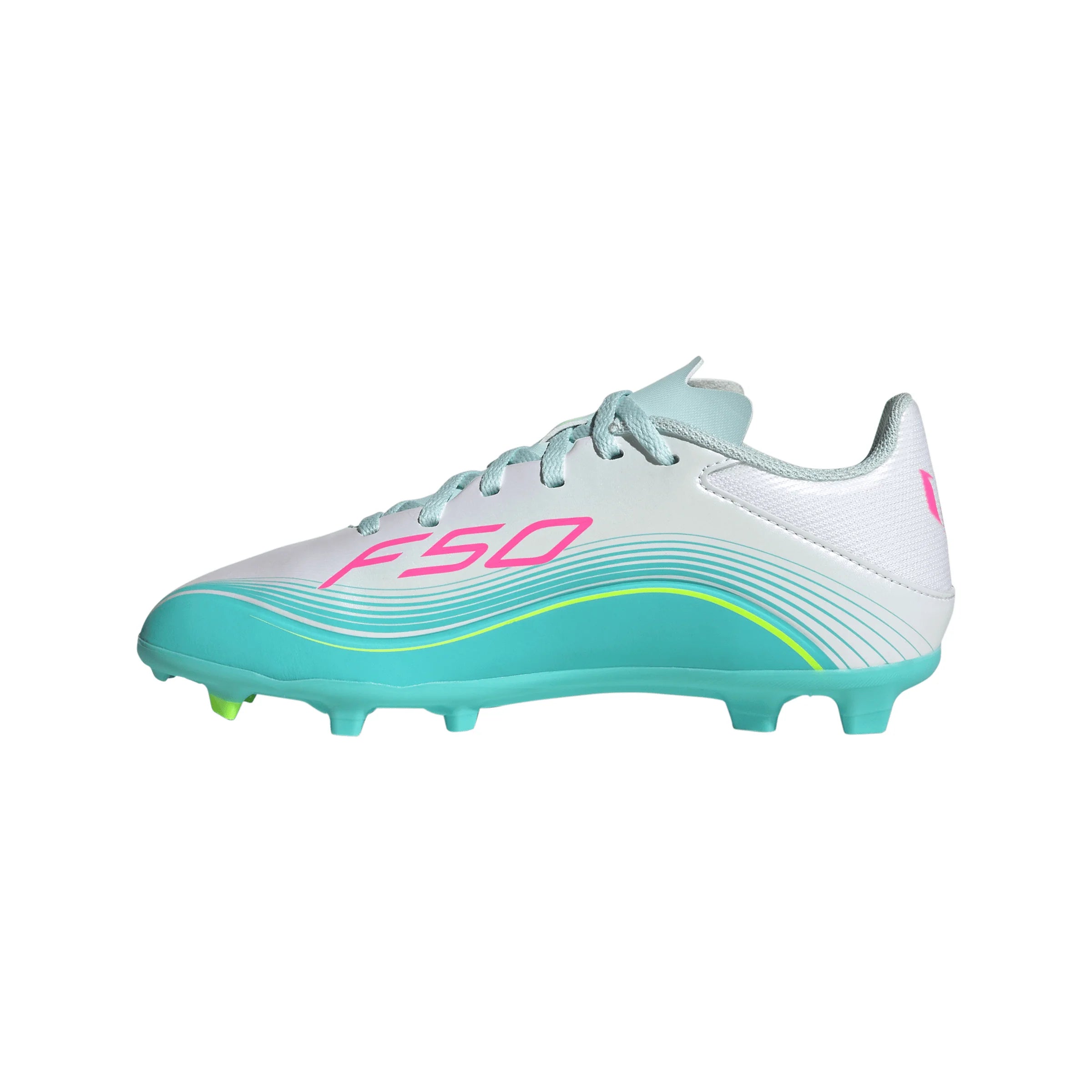 adidas F50 Messi League FG MG Firm Ground Multi Ground Youth Soccer Cleats White Pink Aqua