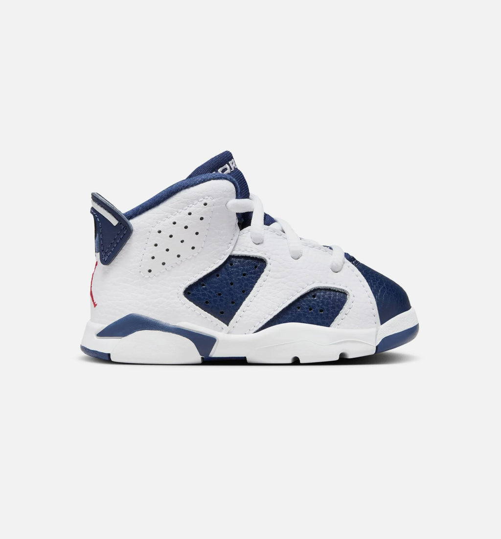 Air Jordan 6 Retro White and Midnight Navy Infant Toddler Lifestyle Shoe White Varsity Red Midnight Navy