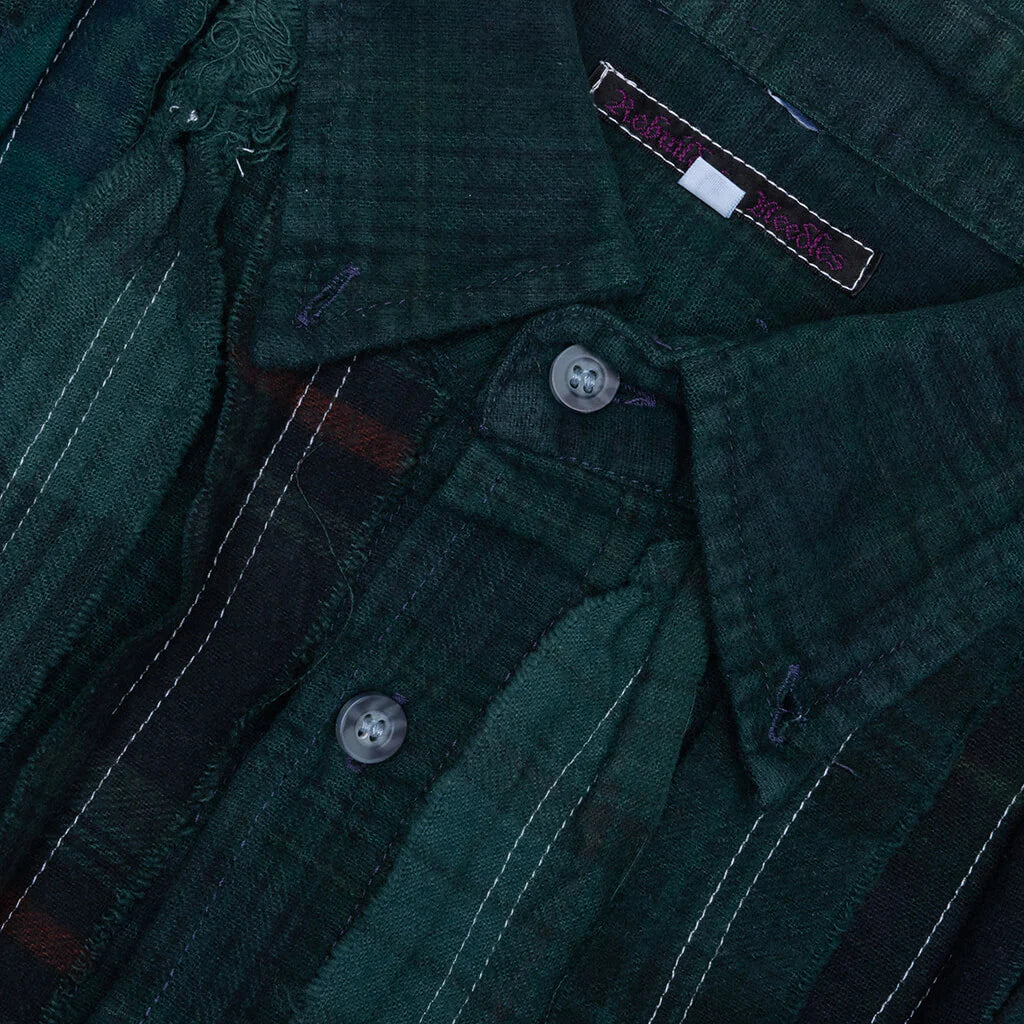 Ribbon Over Dye Flannel Shirt Dark Green