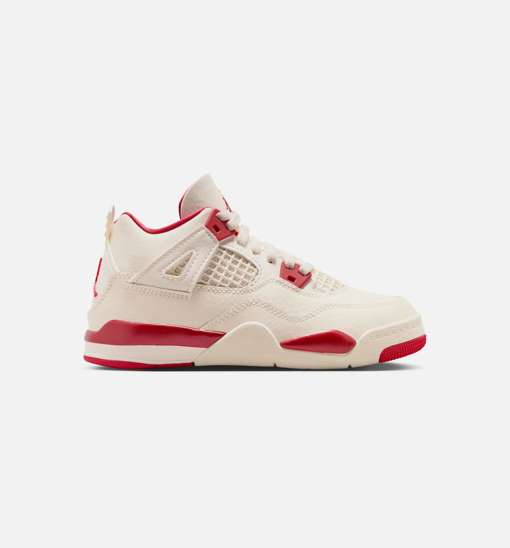 Air Jordan 4 Retro Valentines Day Preschool Lifestyle Shoe Pale Ivory Sierra Red Tough Red