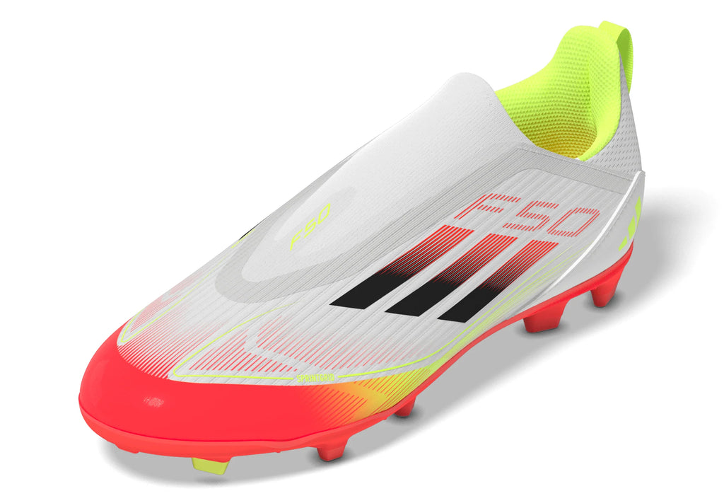 adidas F50 League Laceless FG MG Youth Soccer Cleats White Black Yellow
