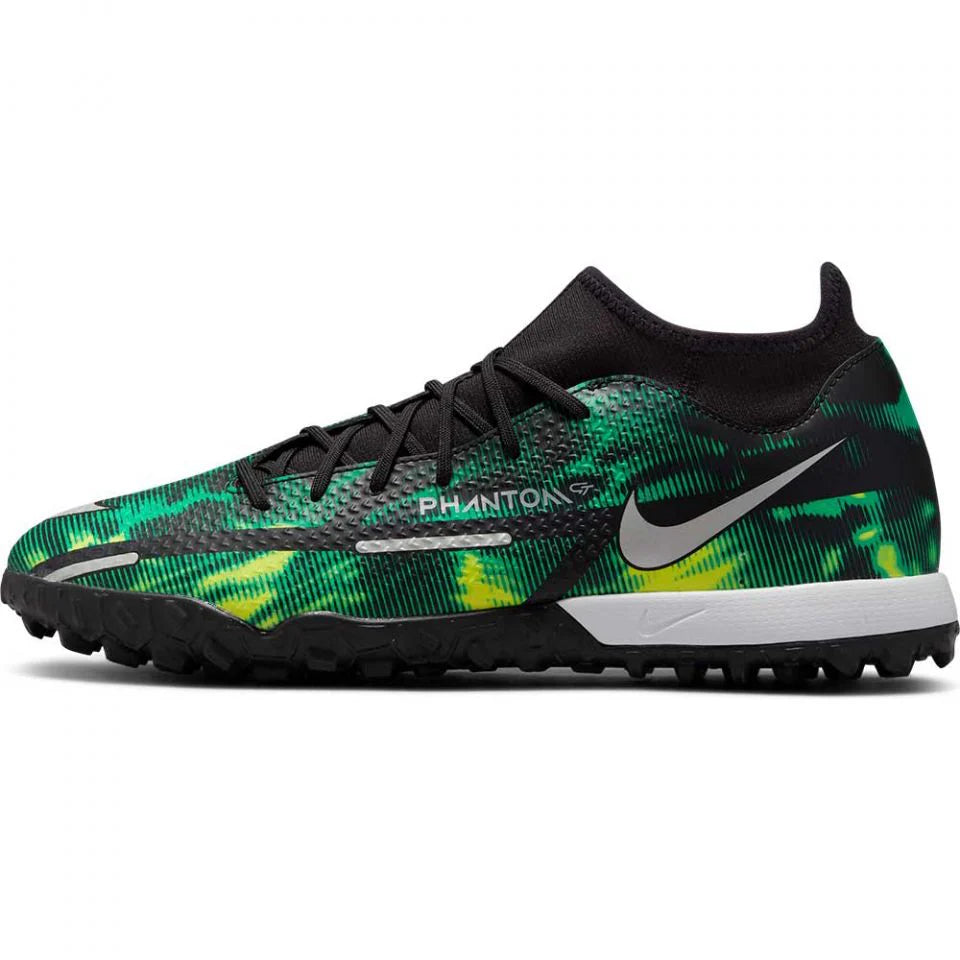 Nike Phantom GT2 Academy DF TF Soccer Cleats Black Platinum Green