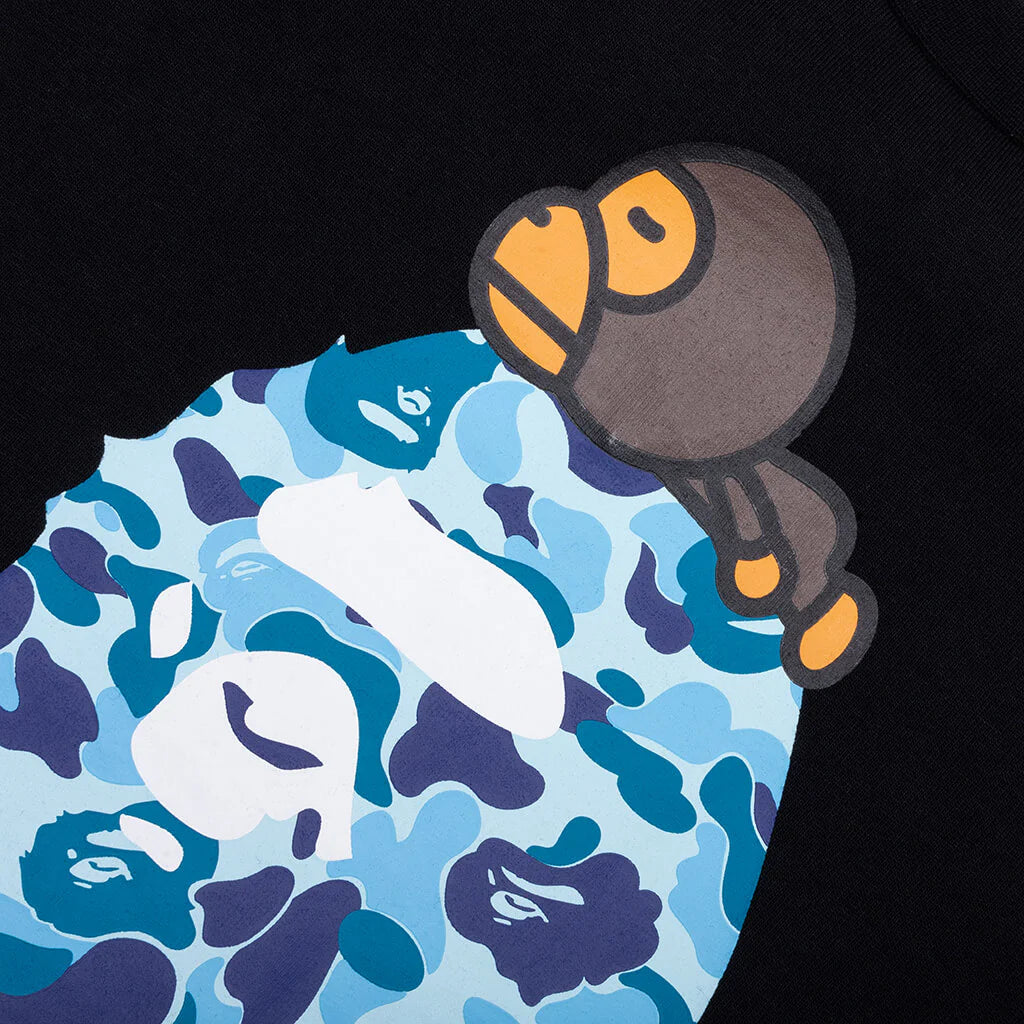 Kids ABC Camo Milo on Big Ape Tee Black Blue