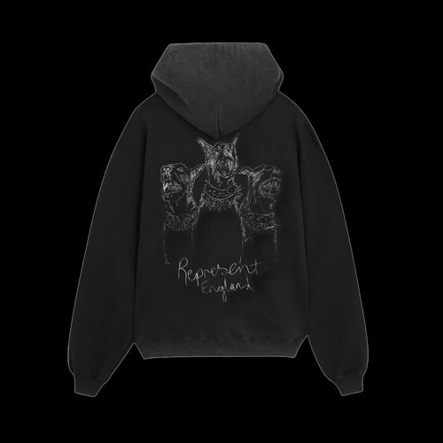 Represent Hand Drawn Thoroughbred Dogs Hoodie Aged Black