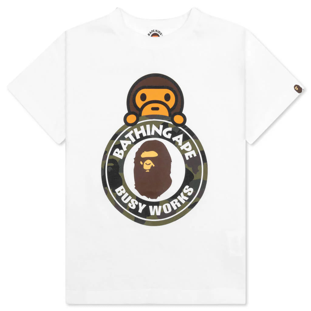Kids 1st Camo Milo Busy Works Tee White Green
