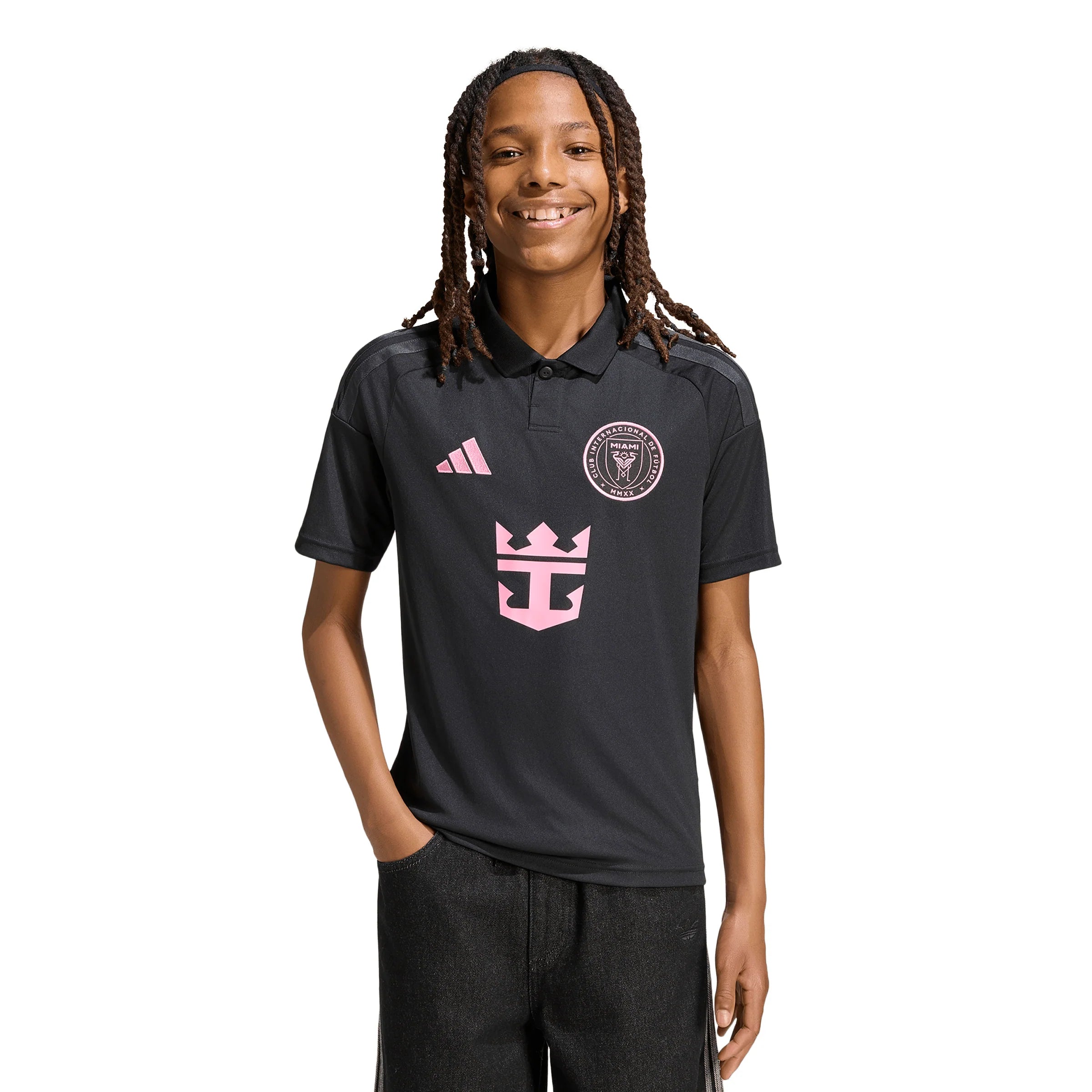 adidas Inter Miami CF Away Youth Soccer Jersey 26 27 Black Pink