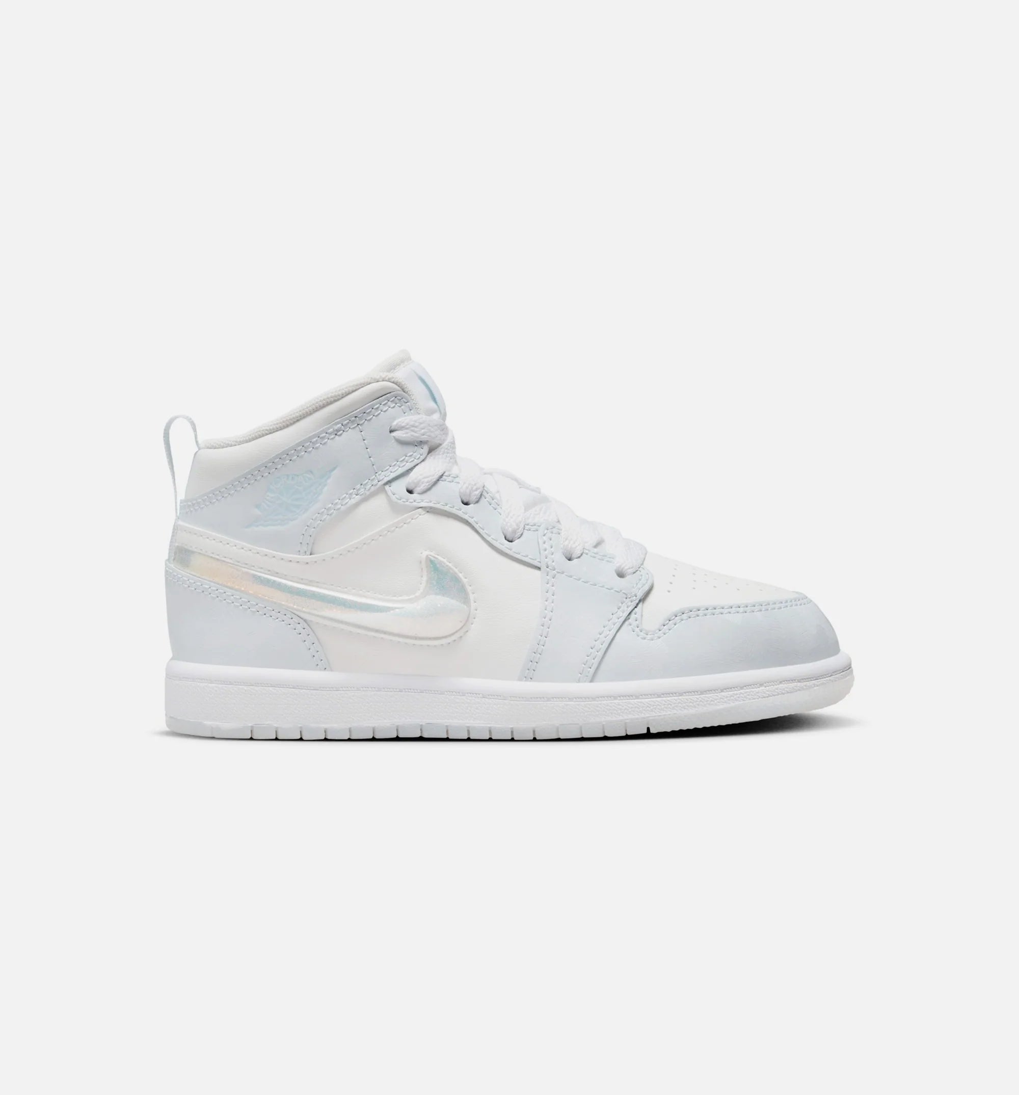Air Jordan 1 Mid SE Glitter Swoosh Preschool Lifestyle Shoe Blue Tint Summit White White Ice Blue