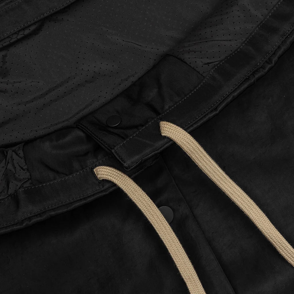 Textured Nylon Hooded Coaches Jacket Black