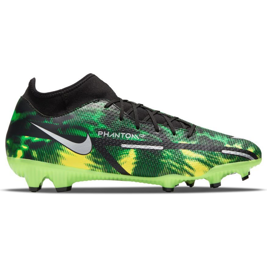 Nike Phantom GT2 Academy DF SW FG MG Multi Ground Soccer Cleats Black Metallic Platinum Green Strike