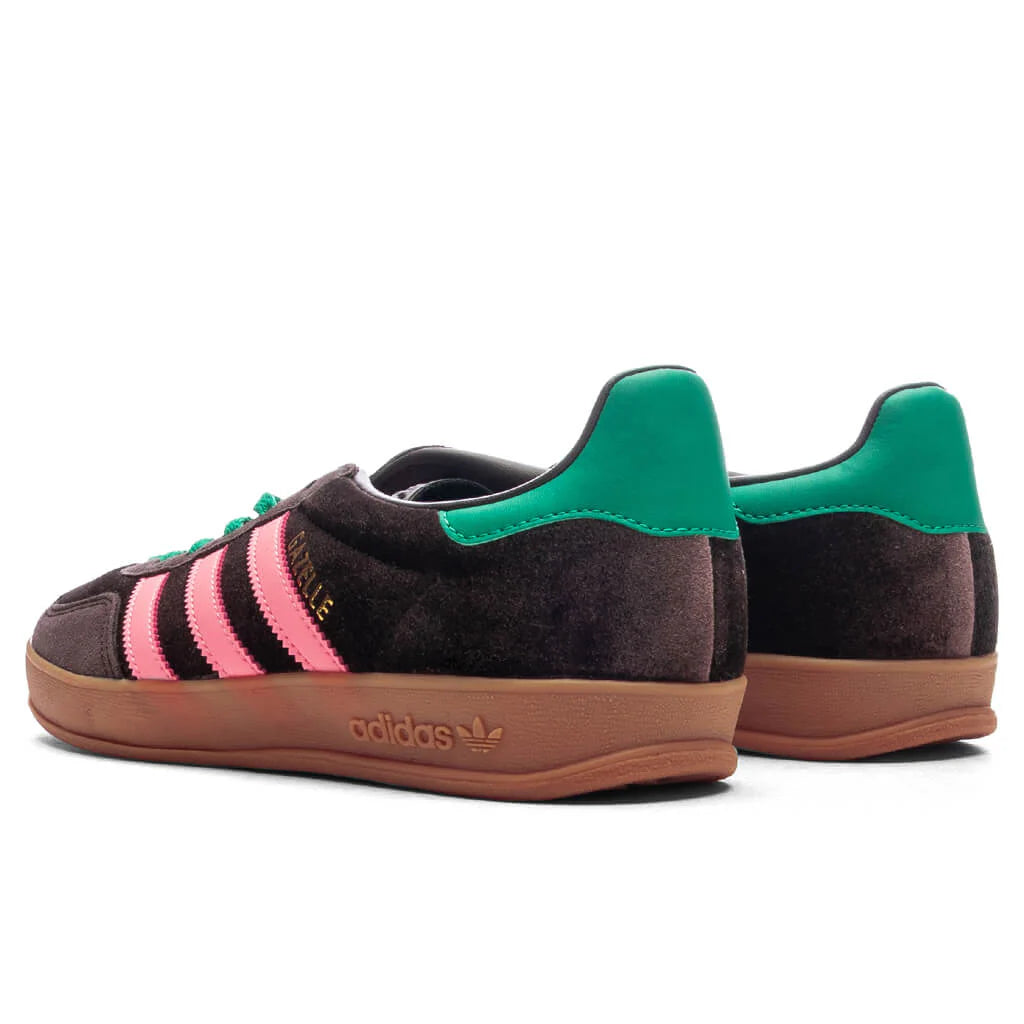 Womens Gazelle Indoor Dark Brown Pink Glow Court Green