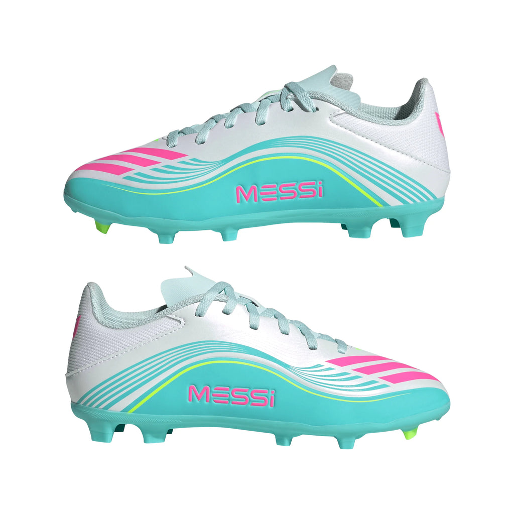 adidas F50 Messi League FG MG Firm Ground Multi Ground Youth Soccer Cleats White Pink Aqua