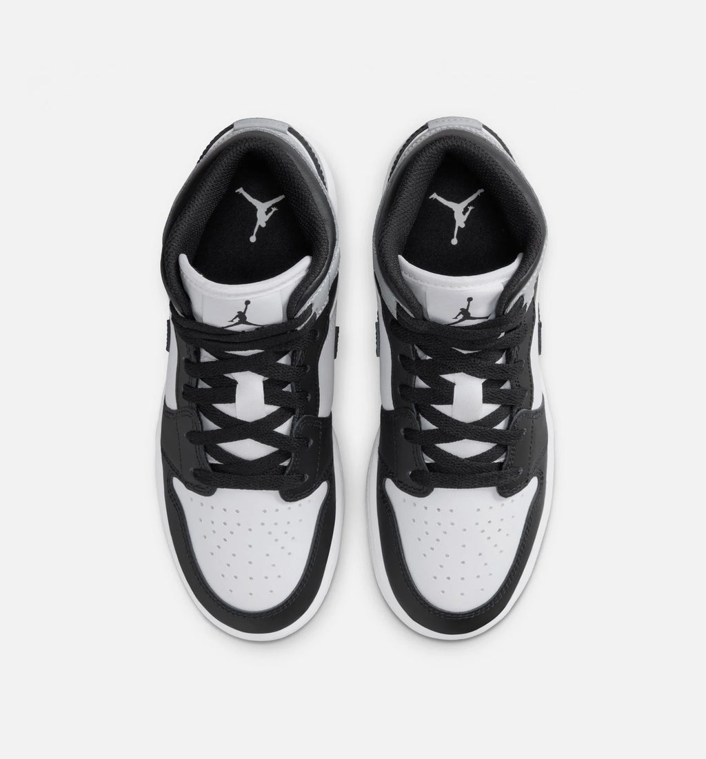 Air Jordan 1 Mid Grade School Lifestyle Shoe White Light Smoke Grey Black
