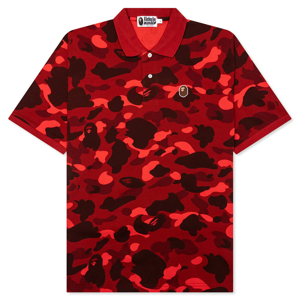 Color Camo Large Ape Head Relaxed Fit Polo Shirt Red