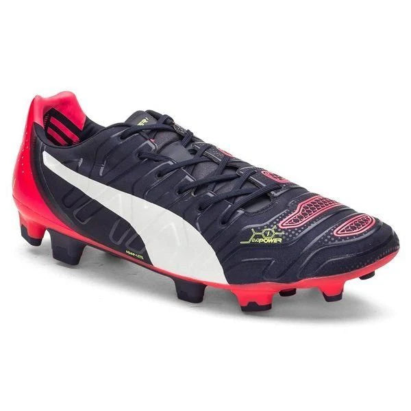PUMA Evopower 12 FG Firm Ground Soccer Cleats Peacoat White Bright Plasma