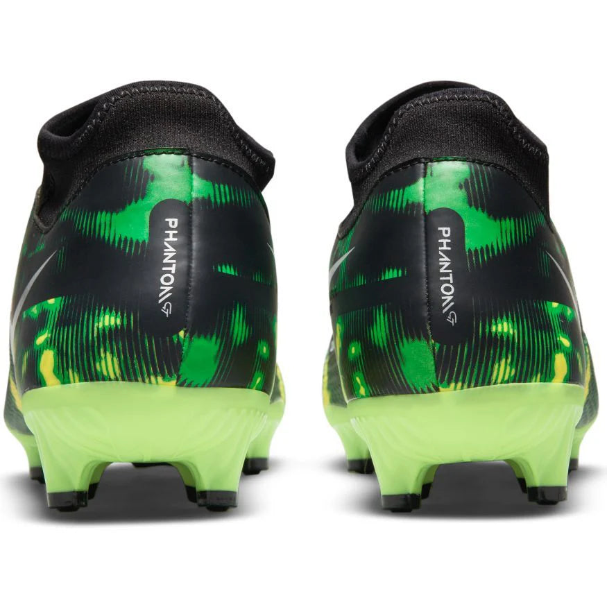 Nike Phantom GT2 Academy DF SW FG MG Multi Ground Soccer Cleats Black Metallic Platinum Green Strike