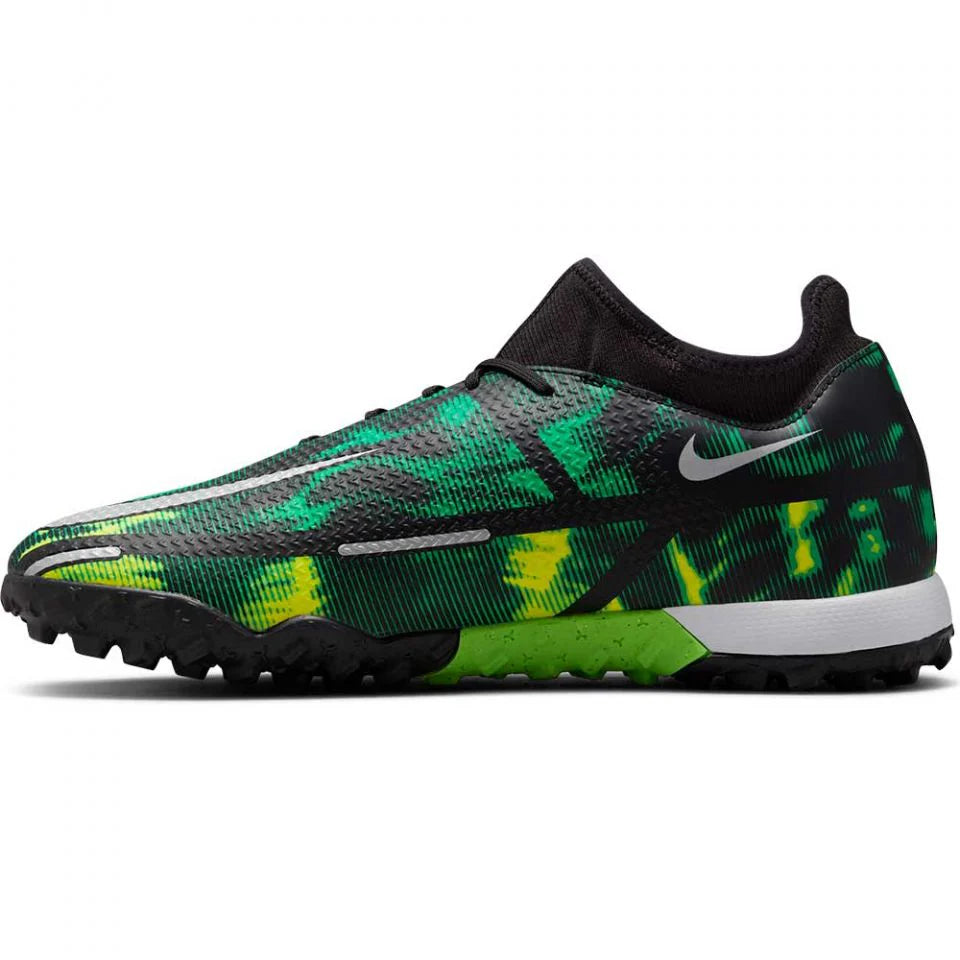Nike Phantom GT2 Academy DF TF Soccer Cleats Black Platinum Green