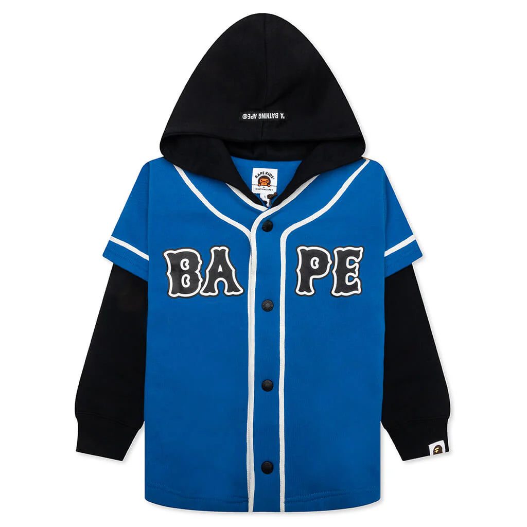 Kids Bape Logo Layered Baseball Sweatshirt Blue
