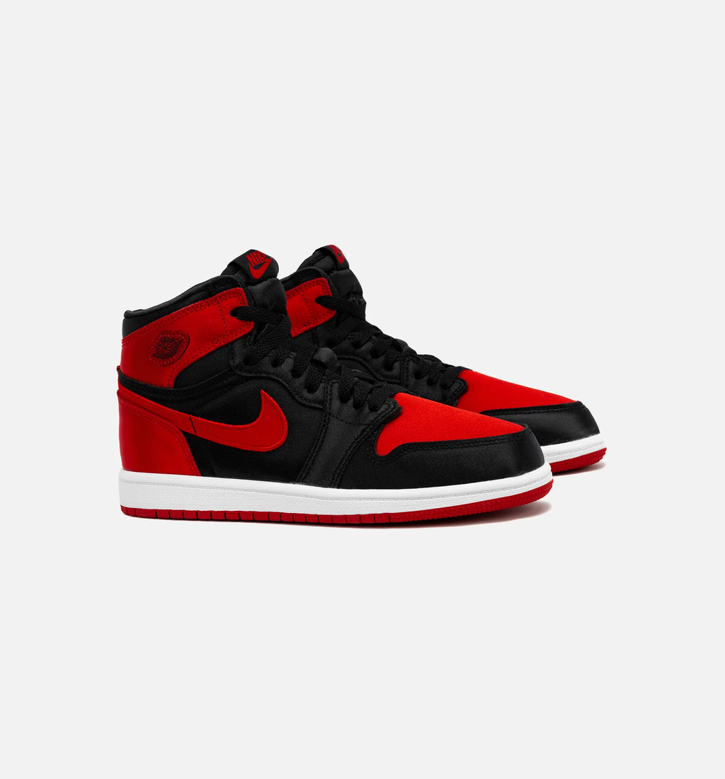 Air Jordan 1 Retro Hi OG Satin Bred Preschool Lifestyle Shoe Black Red Free Shipping