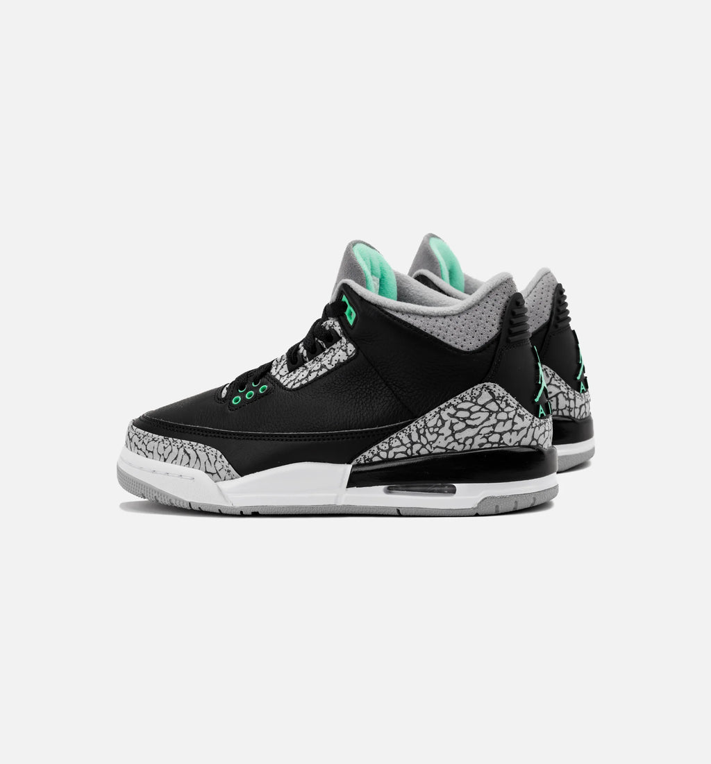 Air Jordan 3 Retro Green Glow Grade School Lifestyle Shoe Black Green Glow Wolf Grey White