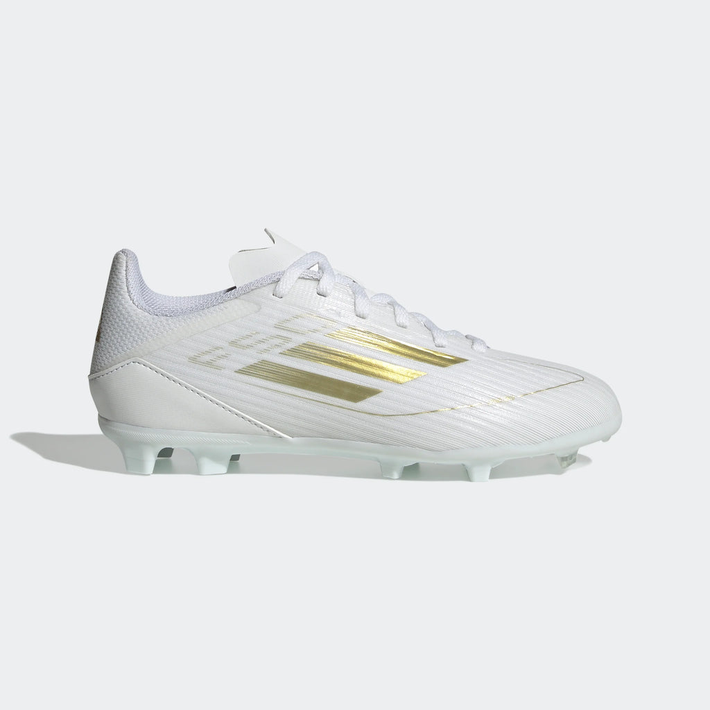 adidas F50 League Firm Multi Ground Youth Soccer Cleats White Gold Metallic White
