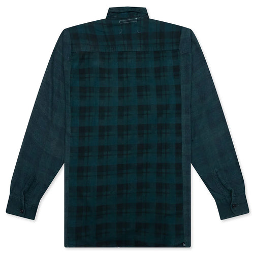 Ribbon Wide Over Dye Flannel Shirt Dark Green