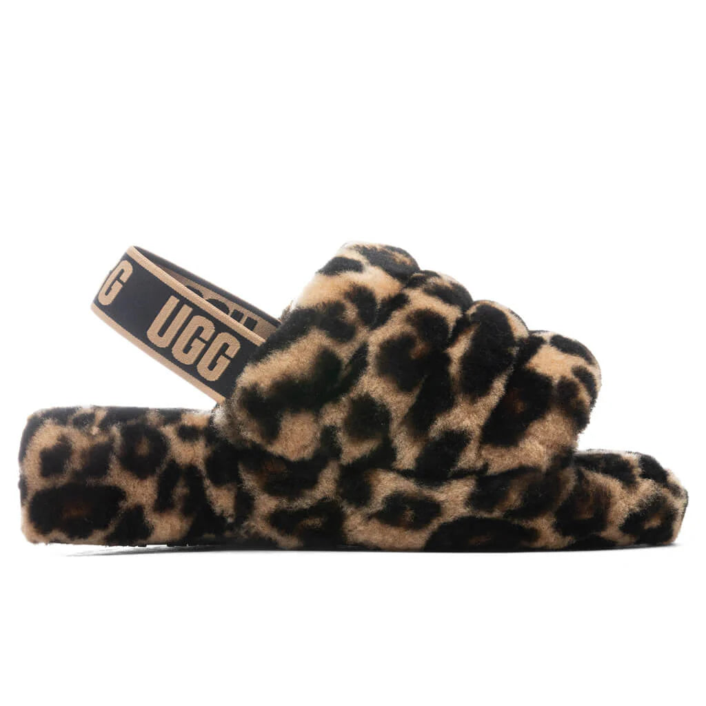 Womens Fluff Yeah Slide Panther Print Butterscotch
