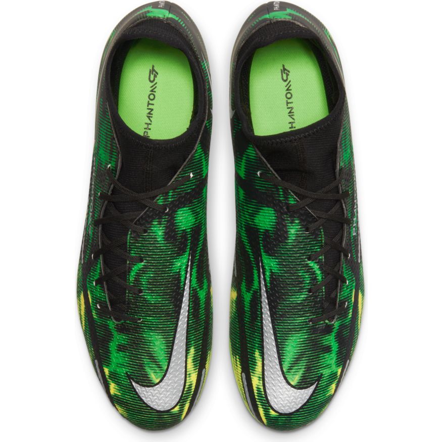 Nike Phantom GT2 Academy DF SW FG MG Multi Ground Soccer Cleats Black Metallic Platinum Green Strike