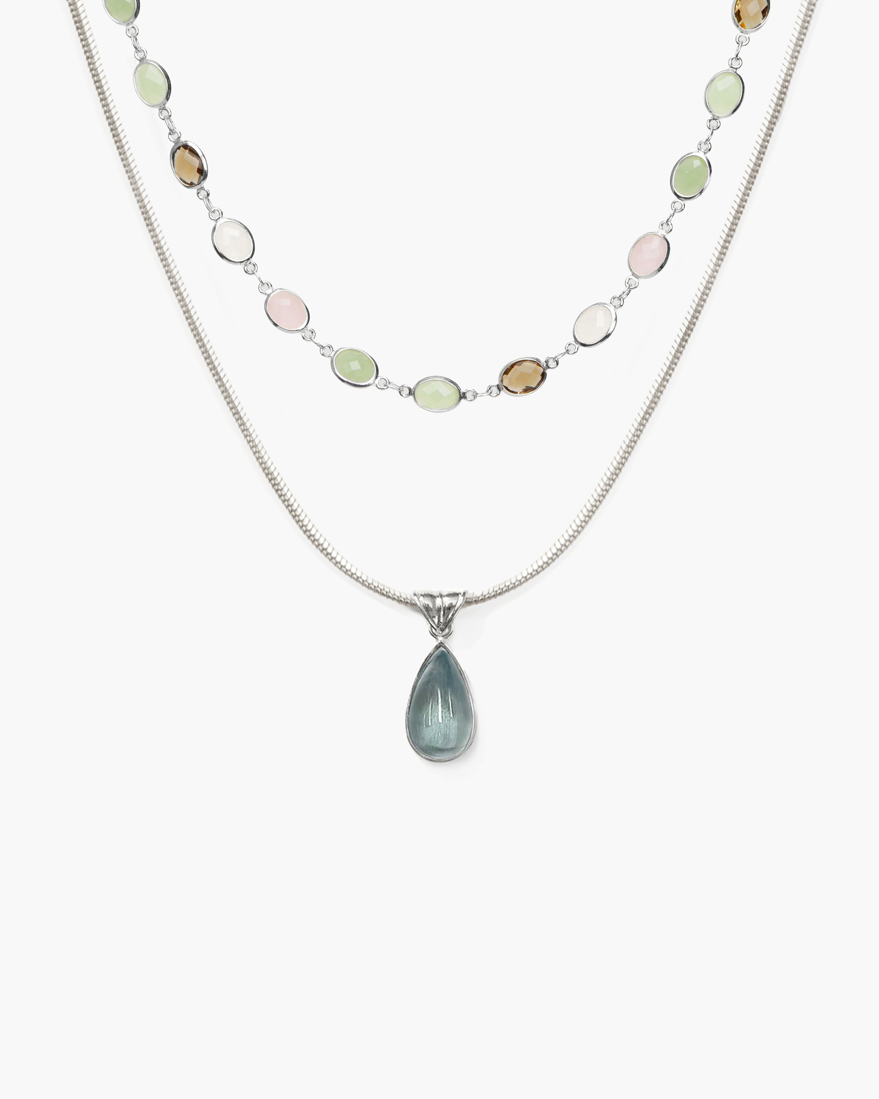 Waterdrop & Whimsical Romance Stone Necklace Set in Silver