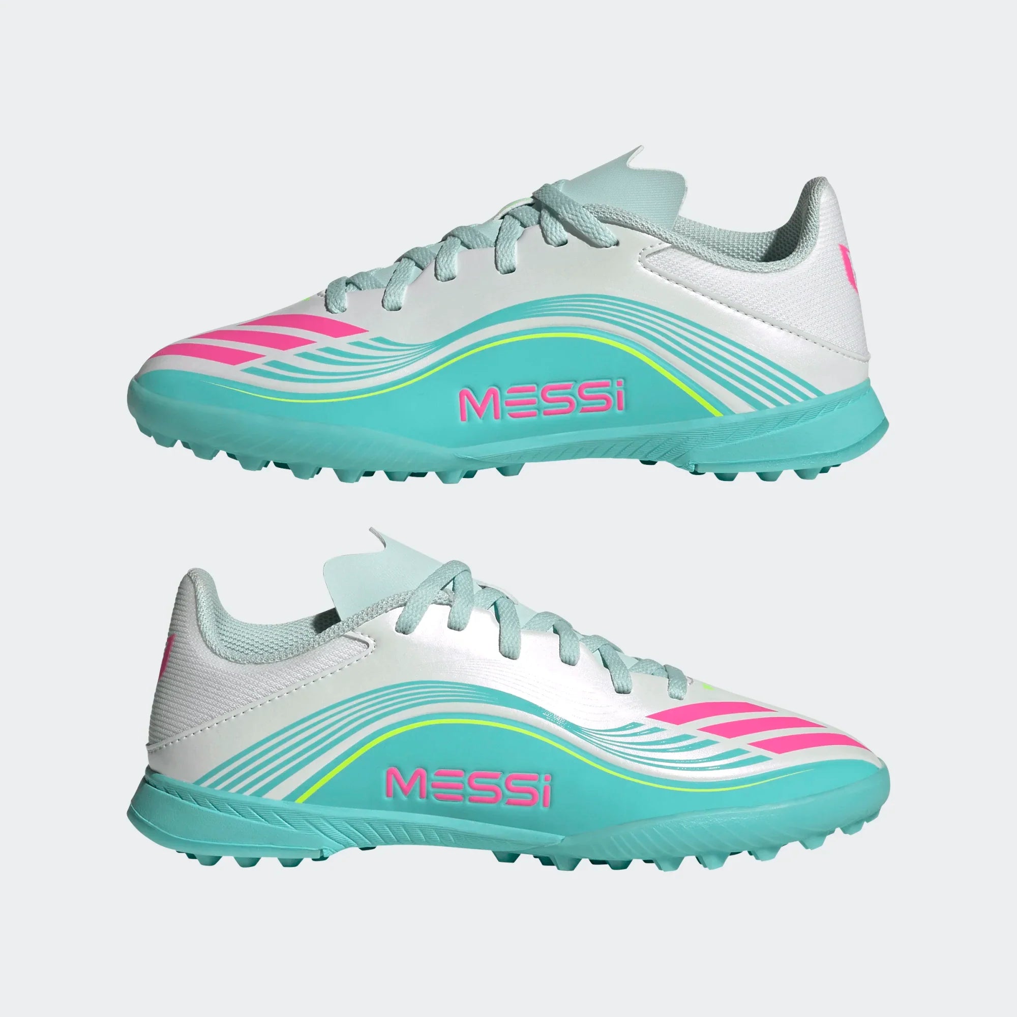 adidas F50 Messi League TF Turf Youth Soccer Cleats White Pink Aqua