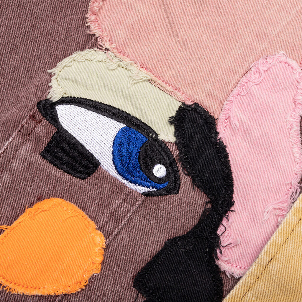 Patchwork Face Colorblocked Twill Jacket Brown Multi