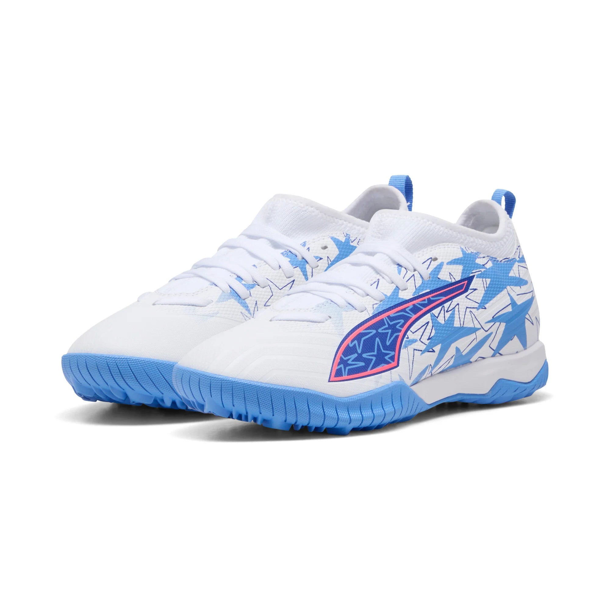 PUMA Ultra 6 Match KidSuper X CP TT Mid Turf Youth Soccer Cleats White Pink Blue
