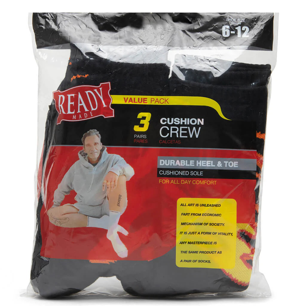 3 Pack Crew Socks Fire Black