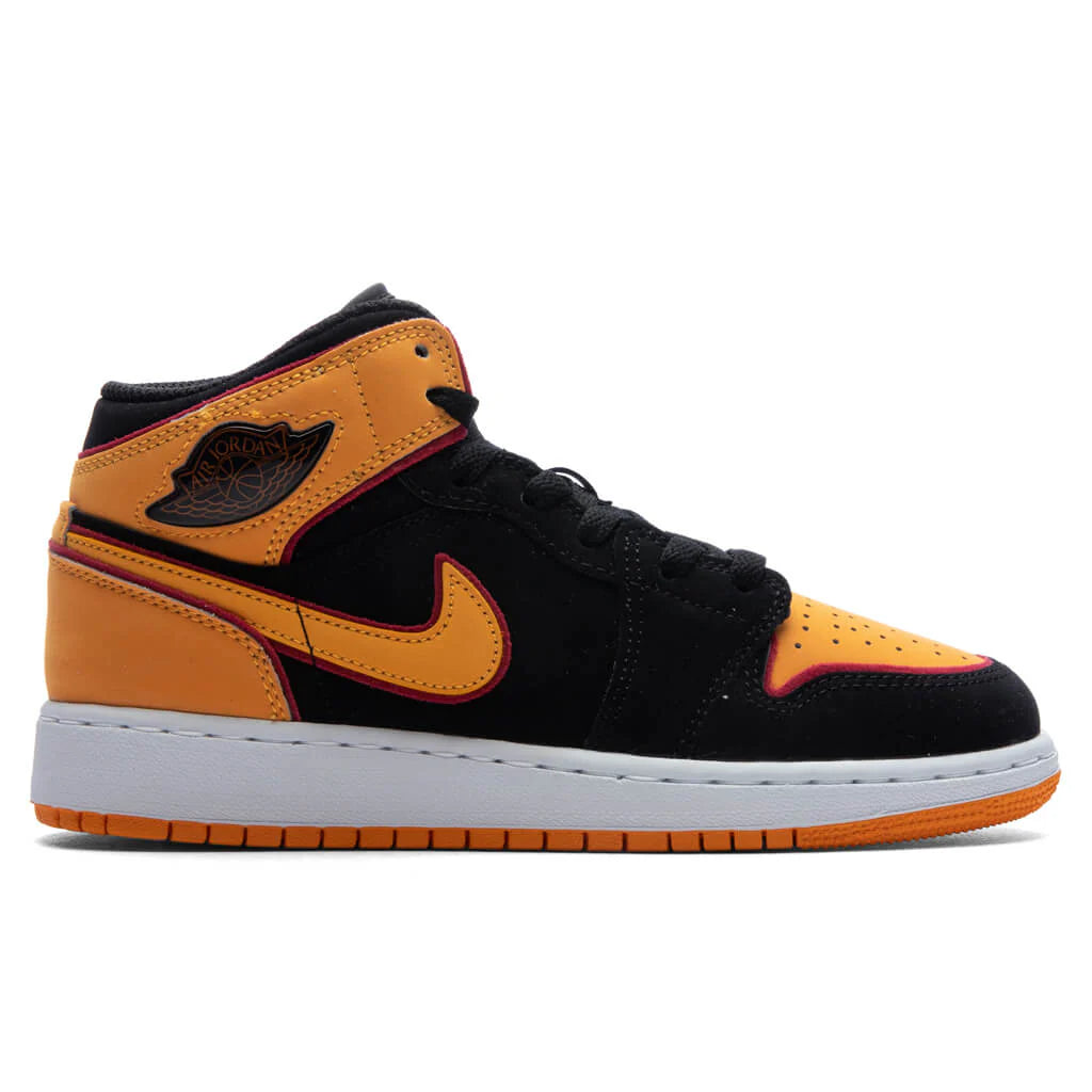 Air Jordan 1 Mid SE GS Black Vivid Orange Cardinal Red