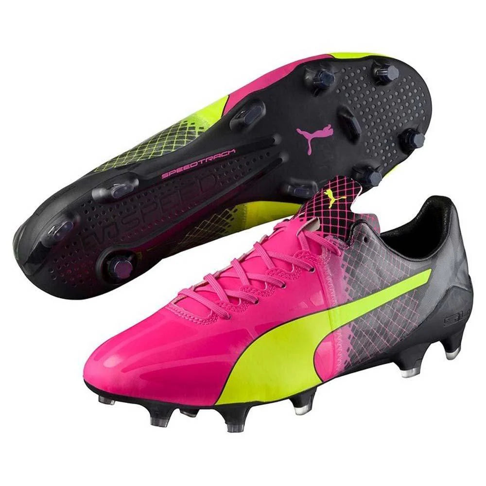 PUMA EvoSPEED SL II Tricks FG Firm Ground Soccer Cleats Pink Glo Safety Yellow