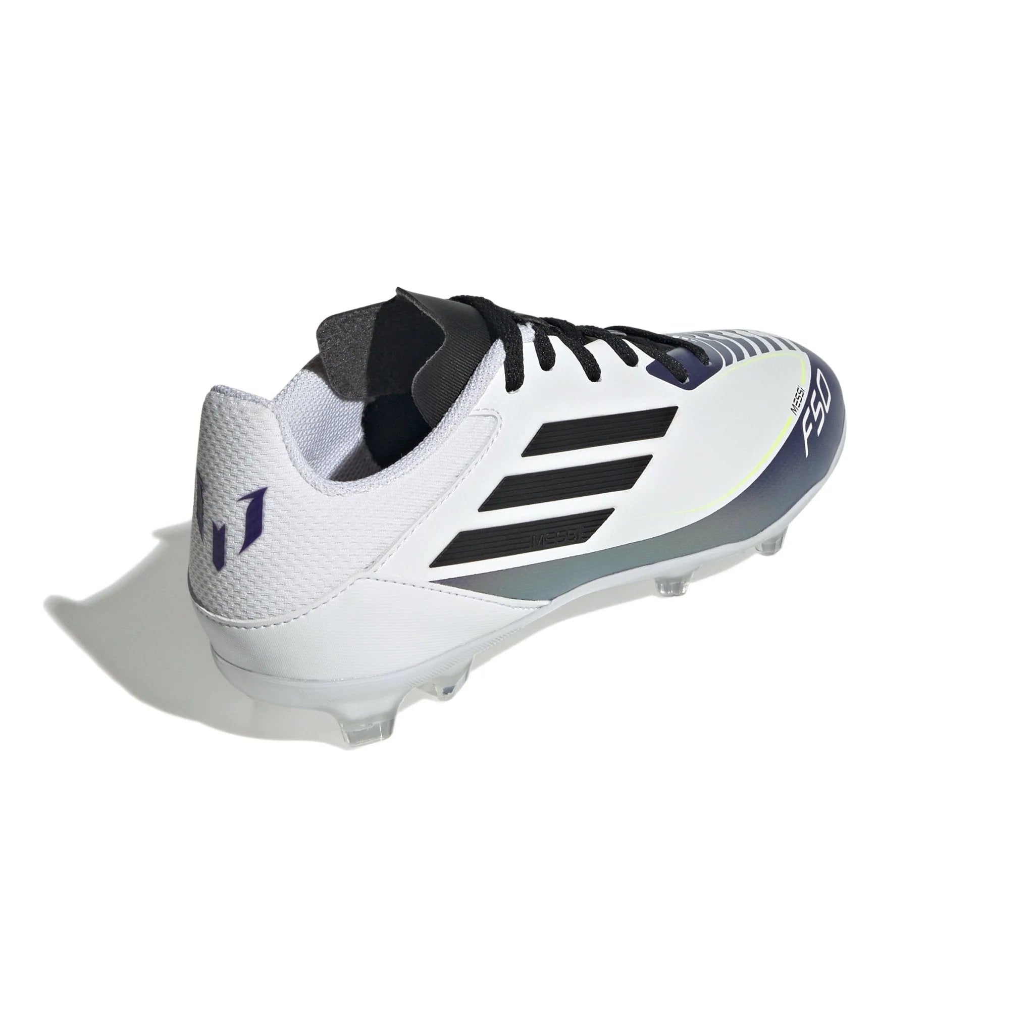adidas Kids F50 League FG MG Messi Multi Ground Soccer Cleats White Black Purple