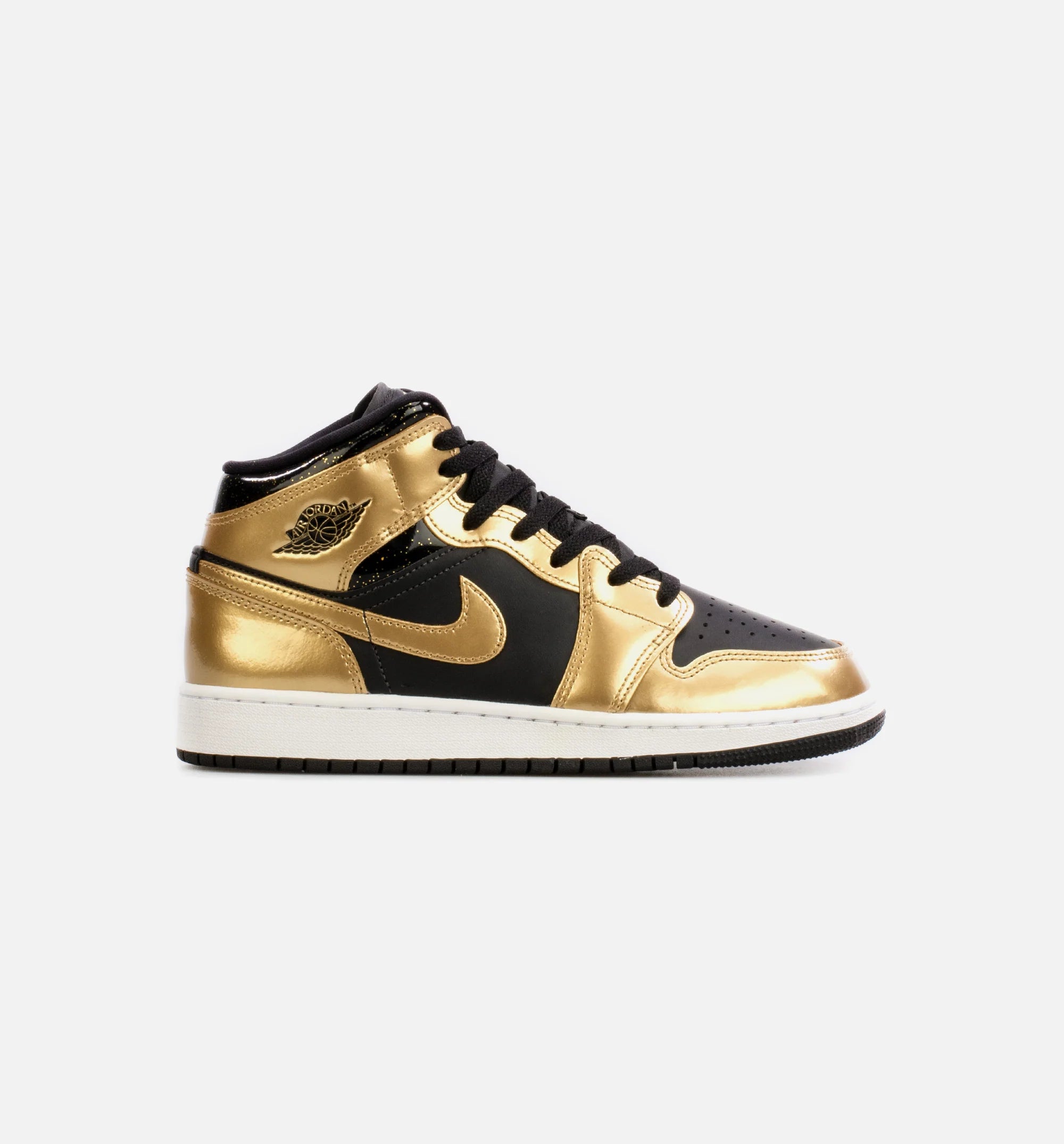Air Jordan 1 Mid Metallic Gold Grade School Lifestyle Shoe Gold Black