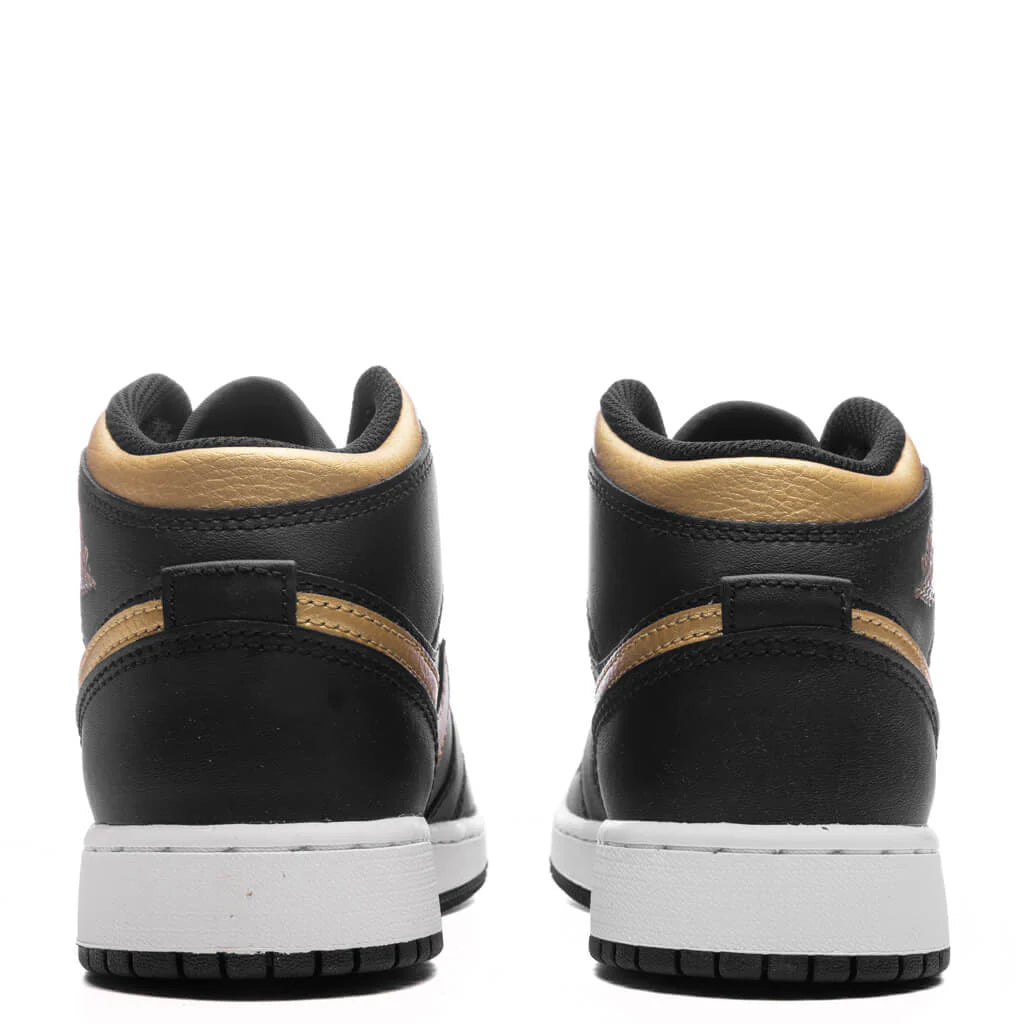 Air Jordan 1 Mid GS Black Metallic Gold White