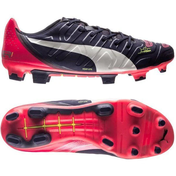 PUMA Evopower 12 FG Firm Ground Soccer Cleats Peacoat White Bright Plasma