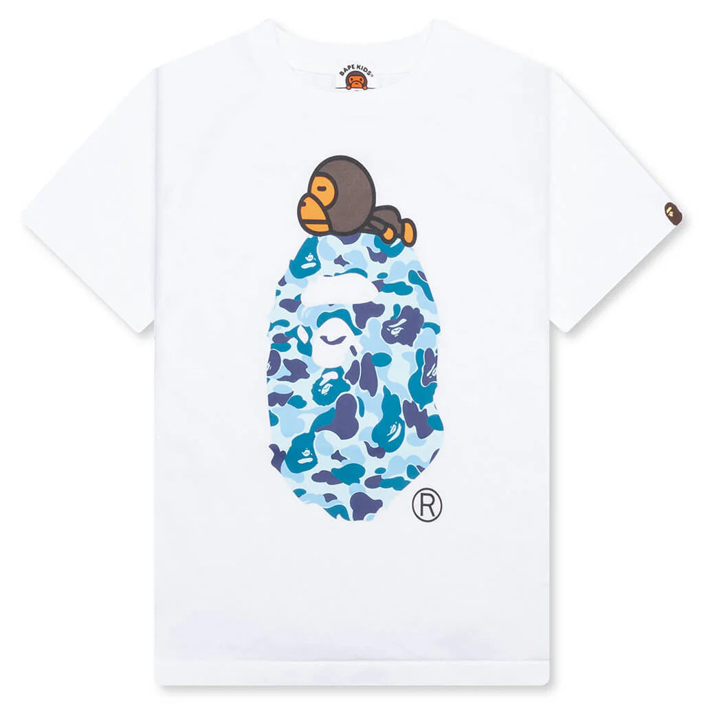 Kids ABC Camo Milo on Big Ape Tee White Black