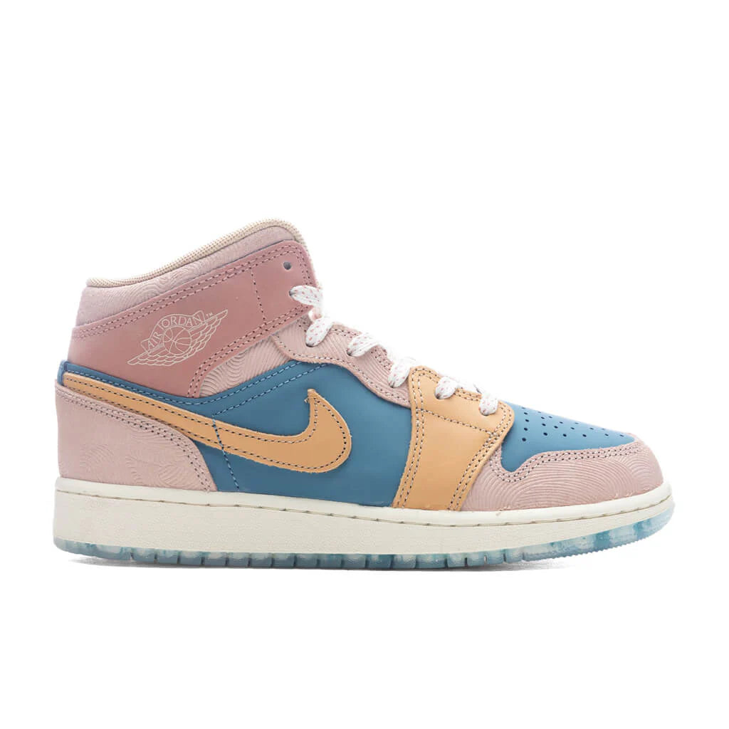 Air Jordan 1 Mid SS GS Zen Aegean Storm Hemp Pink Oxford
