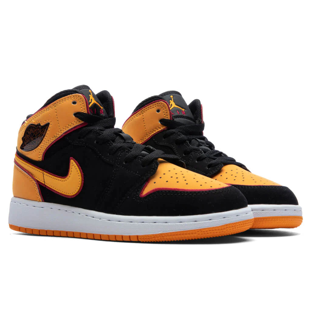 Air Jordan 1 Mid SE GS Black Vivid Orange Cardinal Red