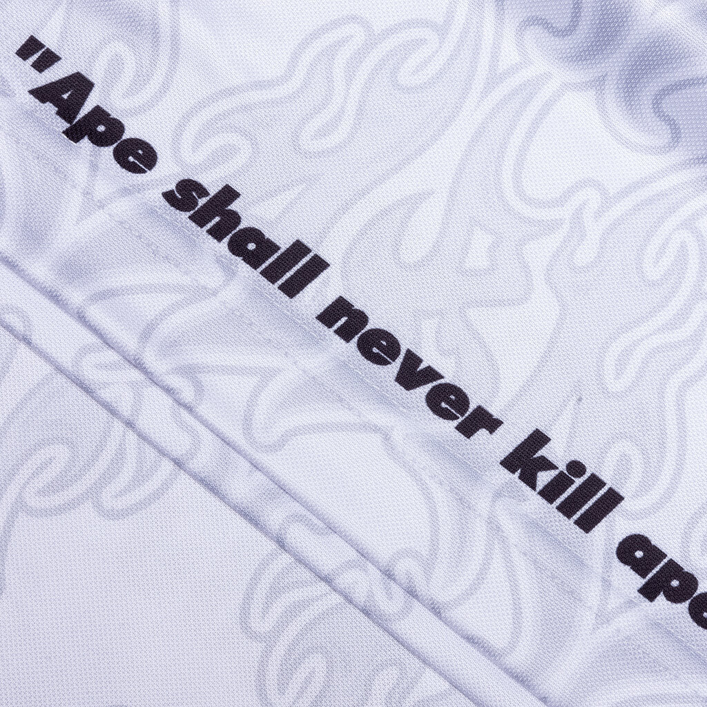 Flame Pattern Overall Print Half Zip Relax Fit Polo Shirt White
